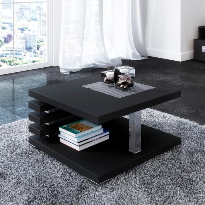 Table basse design - ARIENE - 60x60 cm - noir mat - étagère pratique sous le plateau