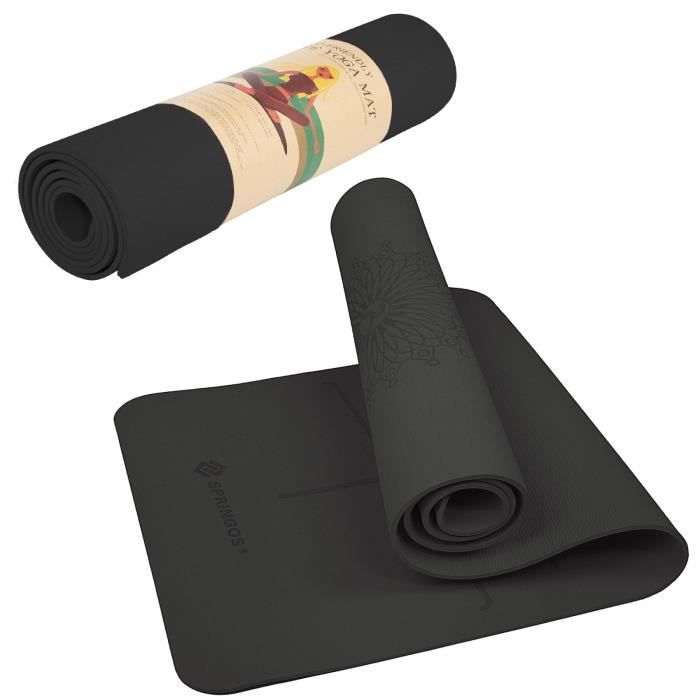 SPRINGOS® Tapis de yoga Tapis de fitness Tapis de gymnastique Tapis de sport Pilates Tapis de sol - Noir