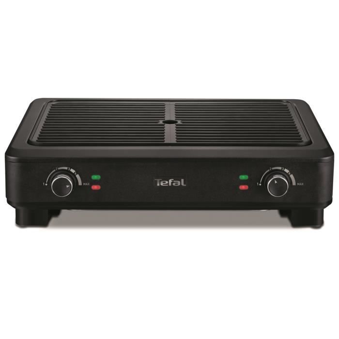TEFAL TG900812 Barbecue électrique d'intérieur, Fumée et odeurs réduites, 2 zones de cuisson, Thermostat réglable, Plaques amovibles