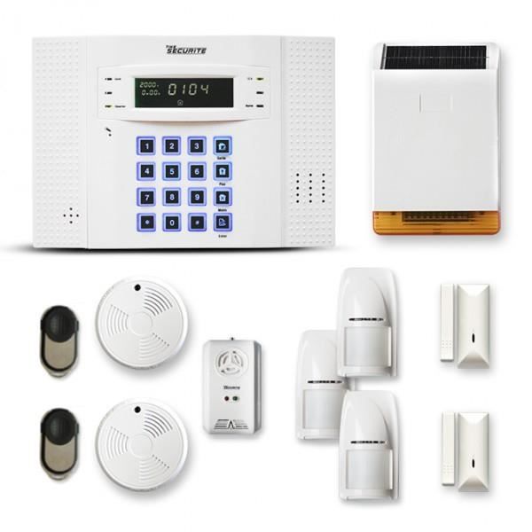 Alarme maison sans fil DNB 2 à 3 pièces mouvement + intrusion + détecteur de fumée + gaz + sirène extérieure solaire - Compatible Bo