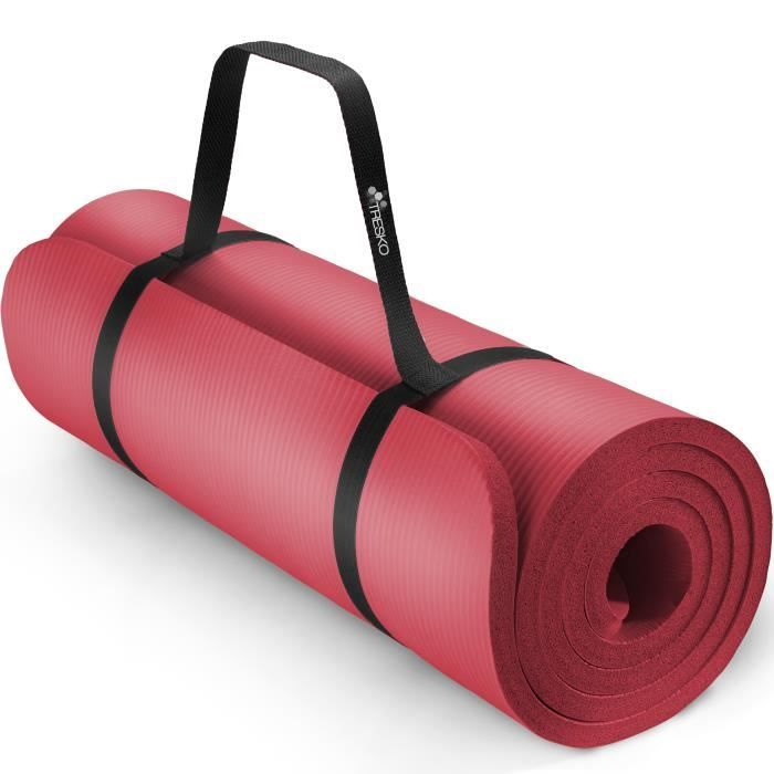 TRESKO Tapis d'exercice fitness yoga pilates gym, en Mousse NBR (185 x 60 x 1,0cm) Rouge
