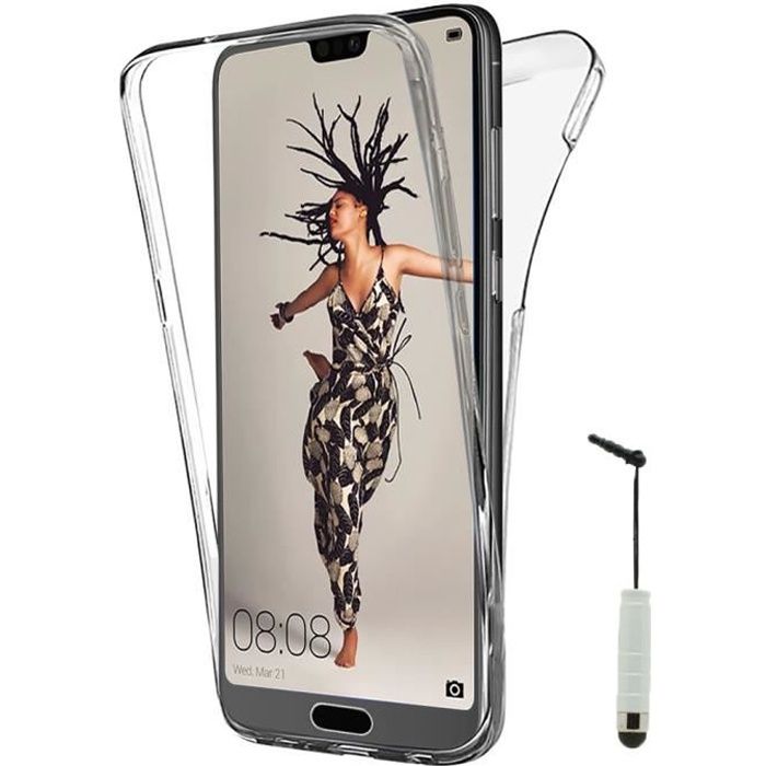 Pour Huawei P20 5.8-: Coque Silicone Gel ultra mince 360° protection intégrale Avant et Arrière + mini Stylet - TRANSPARENT