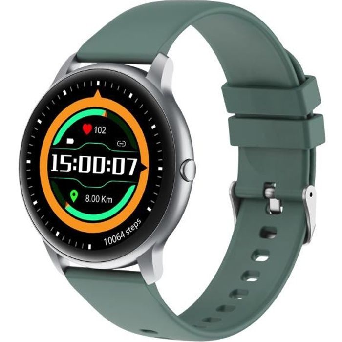 YAMAY Montre Connectée Homme Femme Smartwatch Podometre Cardio pour iOS Android Montre Intelligente Fitness Tracker Argent Vert