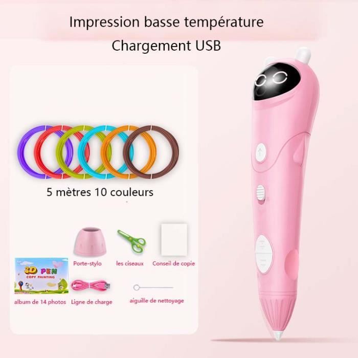 Stylo d'impression 3D intelligent à basse température , Stylo d'impression 3D avec écran + 5 colores 1.75MM*10M PCL Filament