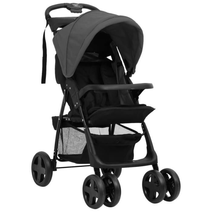 FHE - Transport de bébés - Poussette pour bébé 3-en-1 Gris foncé et noir Acier - DX0032