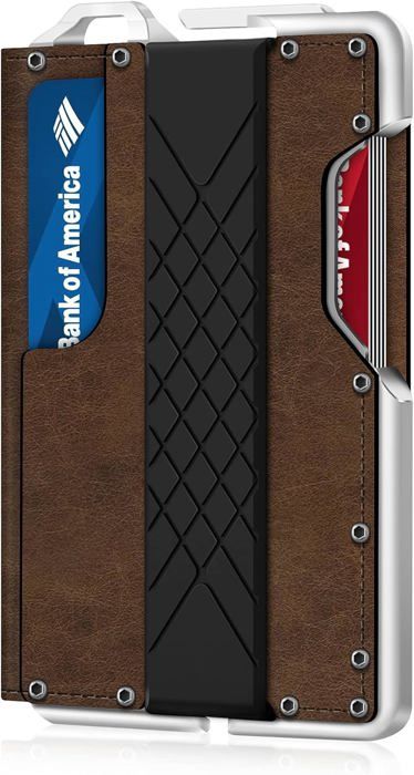 Portefeuille Homme Minimaliste Métal Anti-RFID - Cuir Et Aluminium, Porte Cartes Mince, Pince à Billets - Style Tactique