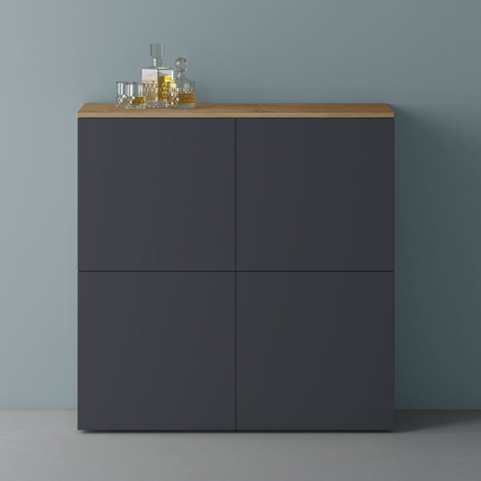 Mai & Mai Meuble de Rangement avec 4 Portes et 8 Compartiments Marron Clair + Gris Noir Mat 100x36 4x98 cm SR04