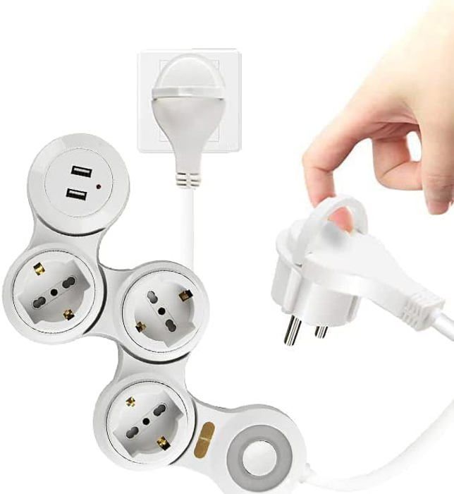 Rallonge Multiprise 2 Prises+2 Ports Usb Avec Interrupteur,Câble 1,5 M ...