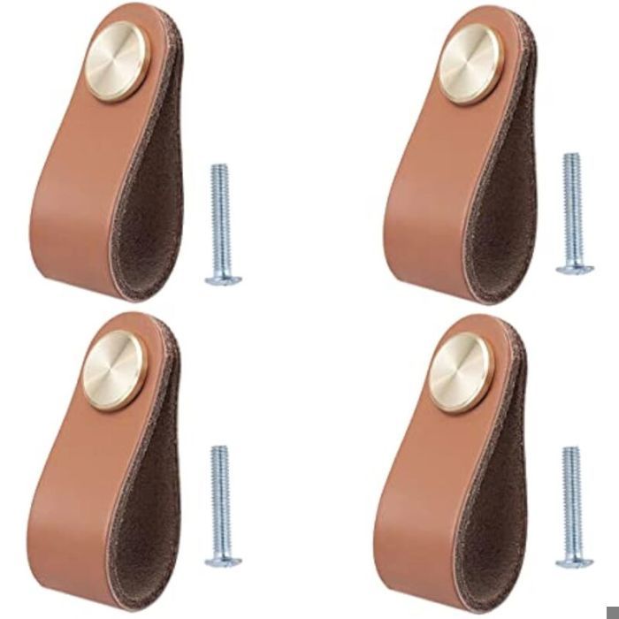Poignée de meuble - LARGEIGHT - Lot de 4 - Cuir - Vintage - Couleurs multiples