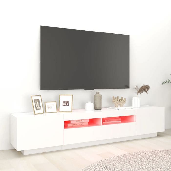 Meuble TV - Banc TV - Table TV - avec lumières LED - Blanc - 200x35x40 cm - T310