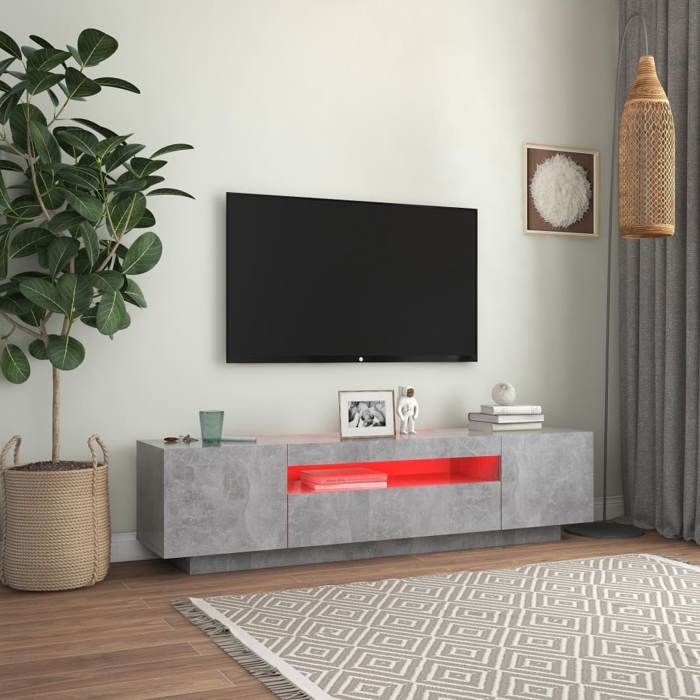 Meuble TV - Banc TV - Table TV - avec lumières LED - Gris béton - 160x35x40 cm - T485