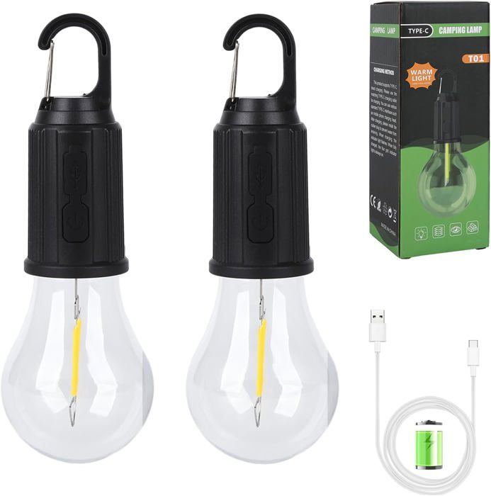 Lot De 2 Lampes Camping LED – Rechargeables USB, 3 Modes, 1200 MAh