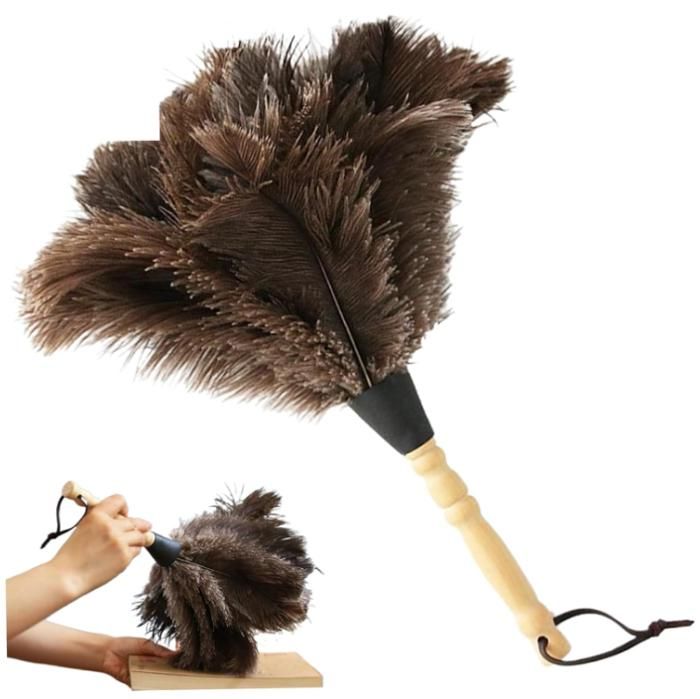 Razatik Plumeau D’Autruche Naturel 34 Cm – Anti-Statique, Manche Bois Ergonomique, Lavable – Parfait Pour Bureau, Salon Et Déco