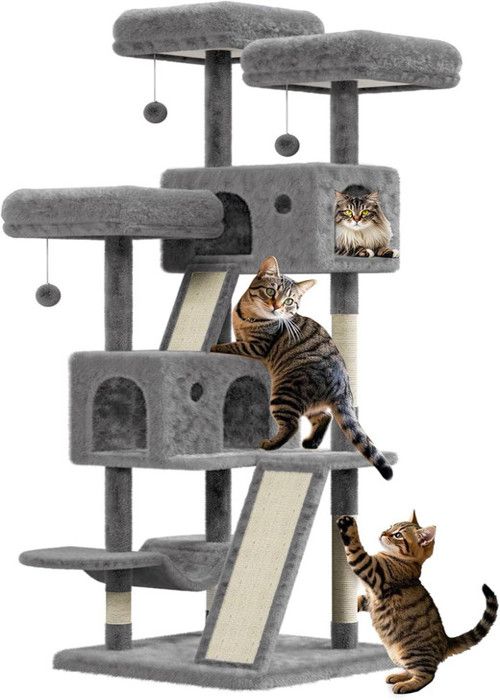 Meilleurs prix pour Arbre à Chat, Tour à Chat de 167cm de Haut, Multi-Niveaux, avec 2 Niches, Toilettage Autonome,Gris