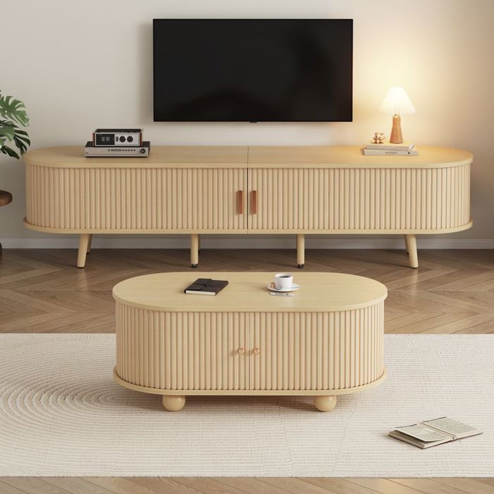 Meuble TV Meuble tele de salon Ensemble 2 pièces - avec rangement + combinaison table basse MDF Meuble TV Meuble tele de salon Ensemble 2 pièces - avec rangement + combinaison table basse MDF
