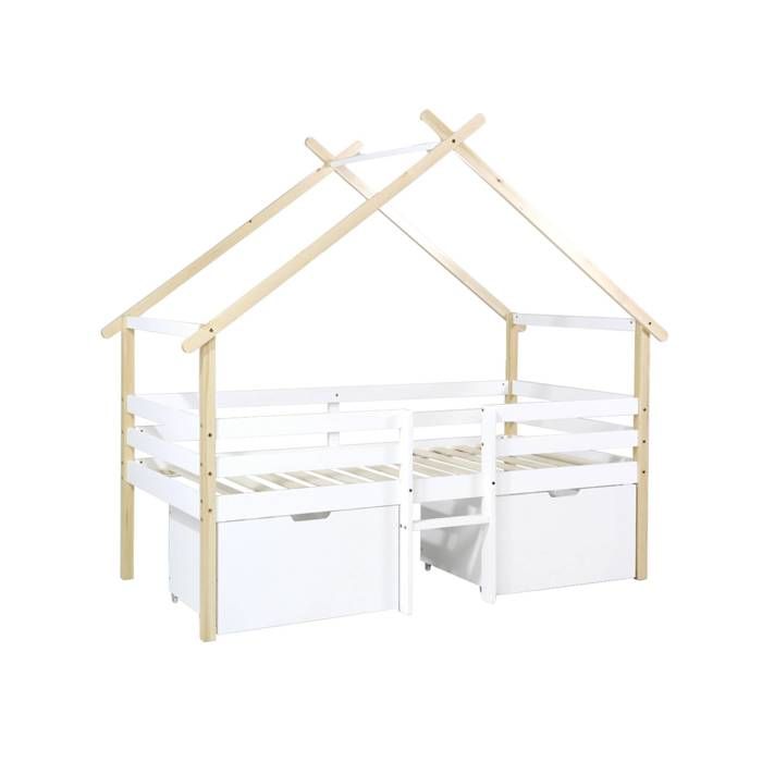 sweeek - Lit cabane enfant 90 x 190 cm bois de pin sommier à lattes inclus et 2 tiroirs SIENNA sweeek - Lit cabane enfant 90 x 190 cm bois de pin sommier à lattes inclus et 2 tiroirs SIENNA