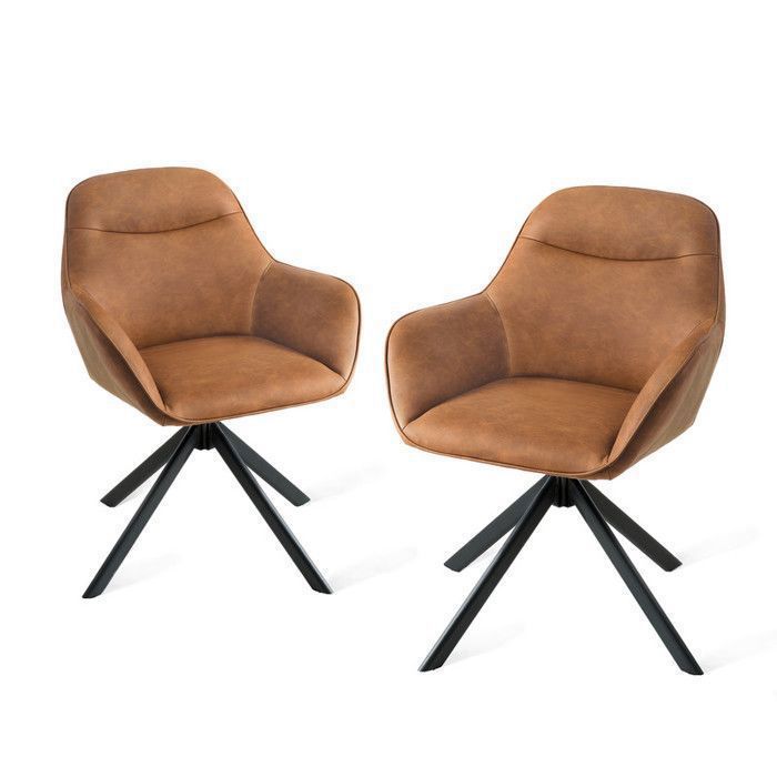 GOEURVANT Lot 2 Chaises Pivotantes 360° avec Accoudoirs Chaise Salle à Manger Ergonomique PU Cuir Confortable Pieds Métal Marron