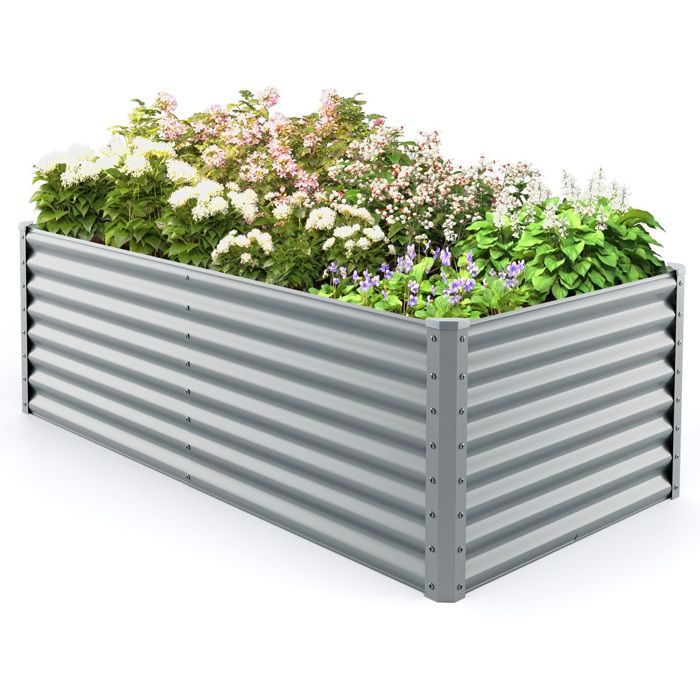 Jardinière Surélevée Avec Mini-Serre 180x90x91 Cm En Acier Galvanisé - Potager Extérieur Avec Couverture PVC Et Fenêtres Grillagées