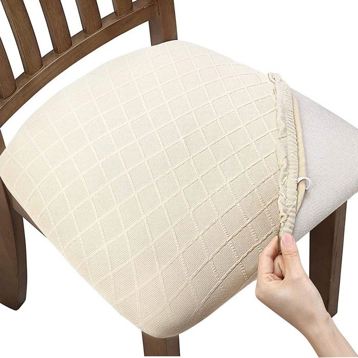 Housse de chaise - Design minimaliste moderne - Jacquard - Extensible 35-48 cm - Lot 4 pcs Beige