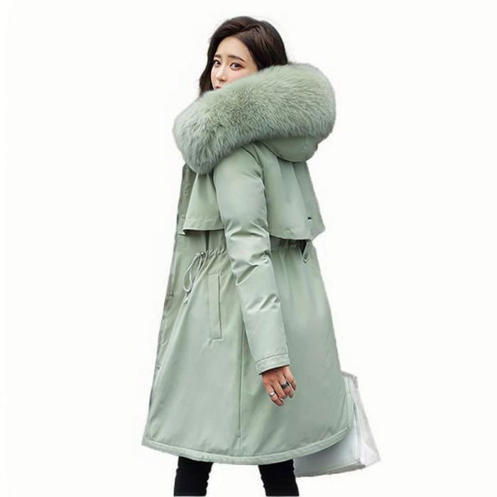 Doudoune Femme Mi-Longue Doudoune à Capuche Col en peluche Veste Chaud épais dhiver pour Ski Snowboard Vert clair yr3289