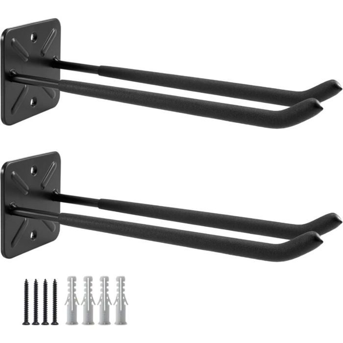4 Crochets Mural Garage Double Bras - Support Pour Vélo, Échelle, Outils - Noir