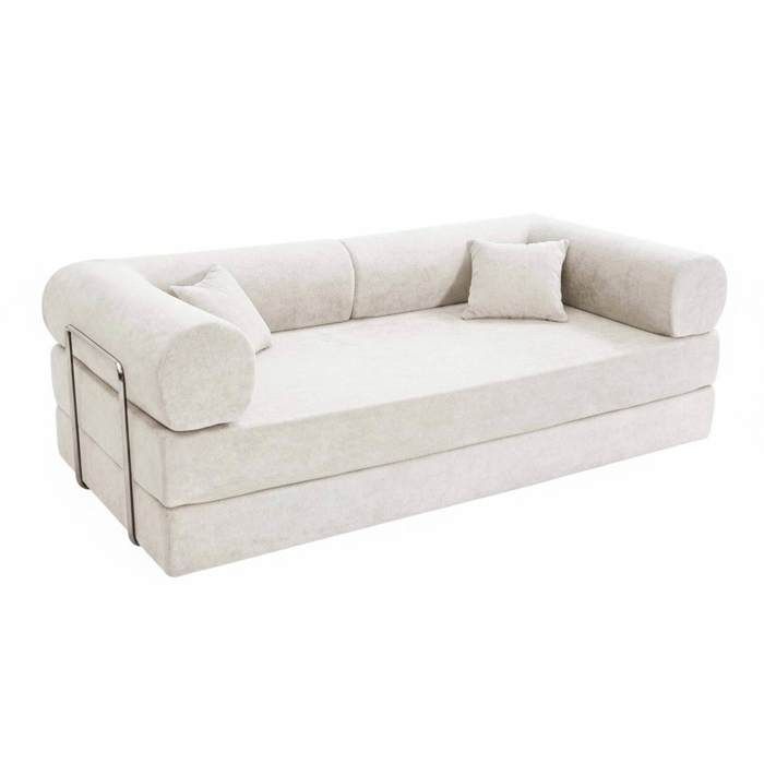 Canapé convertible 2 places en tissu coussins modulable 204 cm ecru Wendy - Oviala