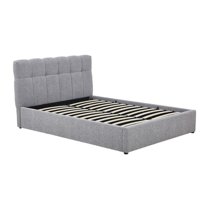 Lit coffre 160 x 200 cm - Tissu bouclette - Gris - MAZIRI