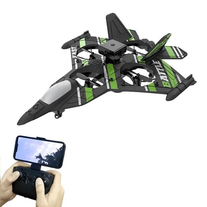 Avion RC VERT Chasseur télécommandé avec Caméra HD - Drone Évitement Obstacles 2.4 G Mousse EPP - Jouet Noël Enfants 14+