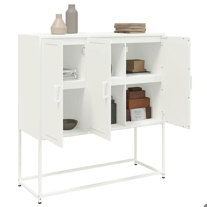 Buffet haut en acier - WIENS - Blanc - 1005x39x107 cm - 6 compartiments - Facile à nettoyer - Style industriel