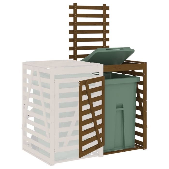 Extension dabri de poubelle sur roulettes - WIENS - Bois de pin massif - 78x91.5x128.5 cm - Brun miel - Roues