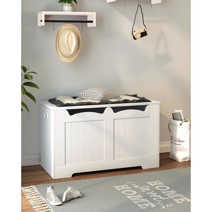 Hzuaneri Coffre de Rangement, Banc de Rangement, Blanc (40 x 76 x 48 cm)