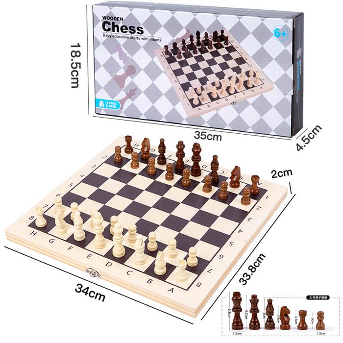 Backgammon Bois Jeu D'Échecs 3 En 1 En Bois Pliable - Échecs, Dames, Jacquet - Portable 29x29cm