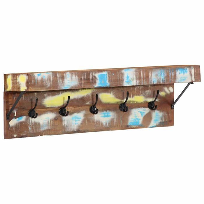 Portemanteau mural en bois recyclé - vidaXL - 73x2 51x23 cm - Marron - 5 crochets - Éclaboussures de peinture - Rustique