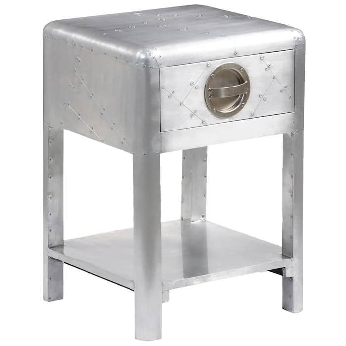 SALE 2026Table de Canapé - Cabinet salon - conception simple Argent - Table de coin avec 1 tiroir vintage Style daviation 12.5 Kg