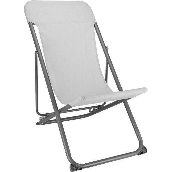 Transat - PROGARDEN - Chaise longue pliante - Acier - Textilène - Blanc/Gris Transat - PROGARDEN - Chaise longue pliante - Acier - Textilène - Blanc/Gris