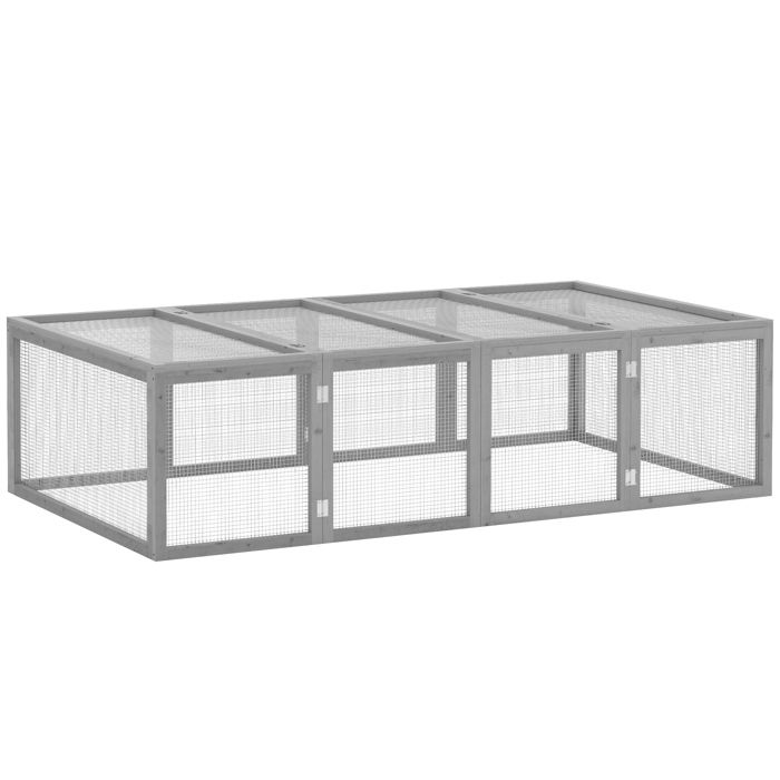 Comparer les prix de Cage à lapins - PawHut - clapier - 2 portes supérieures - extérieur/intérieur - Bois - 181x100x48cm - Gris