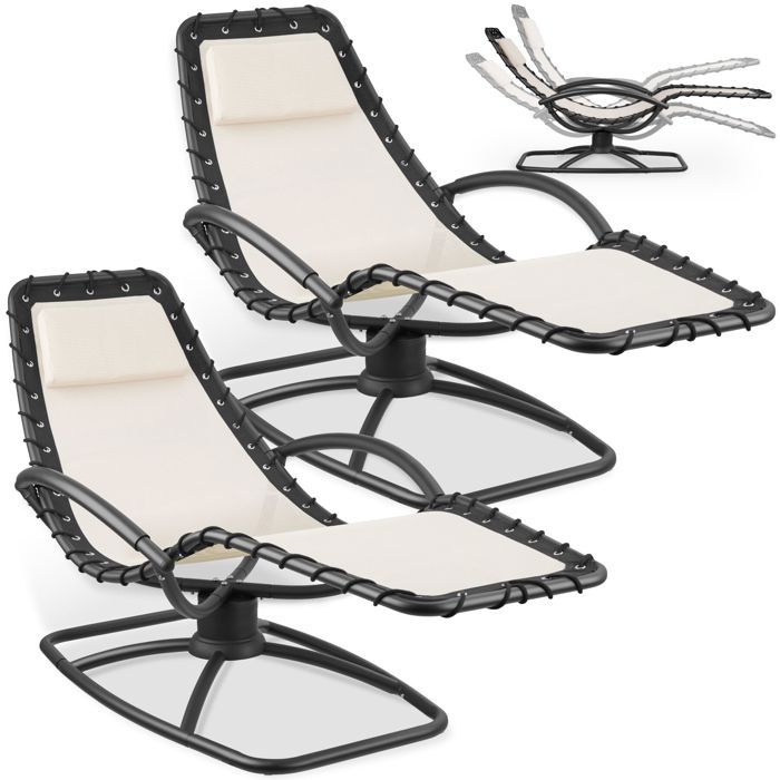 Chaise longue - TECTAKE - Lot de 2 chaises longues ergonomiques fonction balancement et textilène déperlant 77 x 170 x 83 cm - Beige