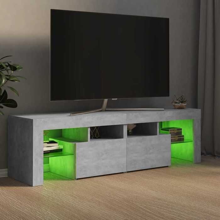 [86692]Meuble TV avec lumières LED - TABLE TV  Meuble HIFI de salon - Gris béton 140x365x40 cmPoids:29.92 Kg
