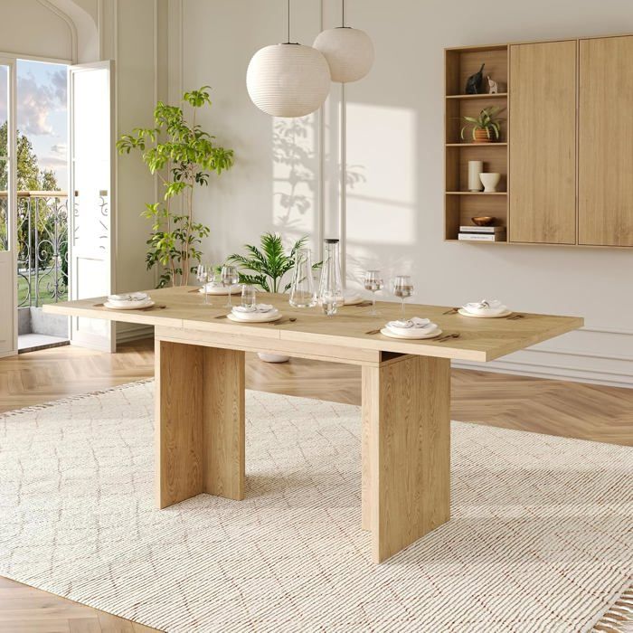 Table à Manger Extensible Moderne - Table de Cuisine Rectangulaire -Dessus de Table épaissi - Style Simple- 140-180x80x75cm-Chêne
