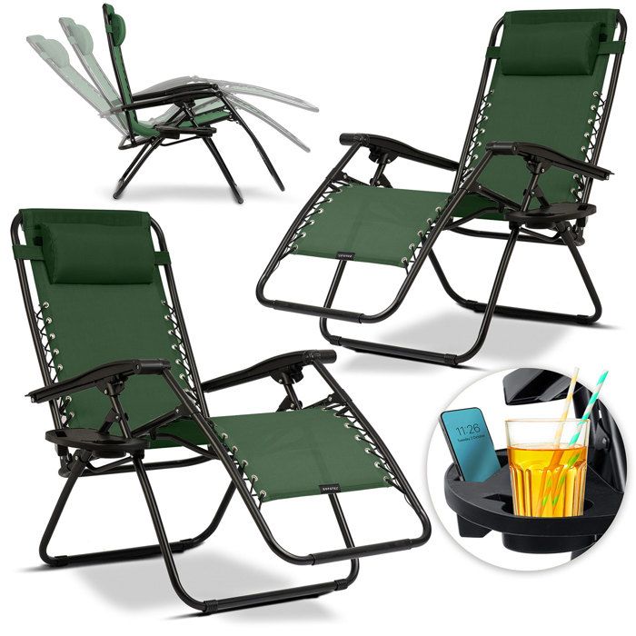 Chaise longue de jardin pliable - Sofotel - ChillWell - Ensemble 2 pièces - Vert - 110x102x60 cm - Textilène imperméable