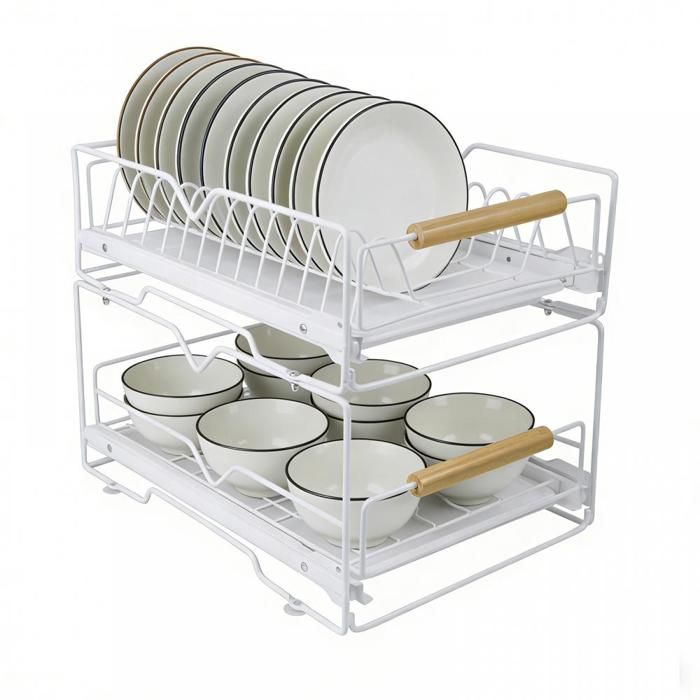 SUPFINE Tiroir Coulissant Cuisine 2 Niveaux - Organisateur darmoire Extensible - Étagère de Rangement Télescopique -30×40×33cm