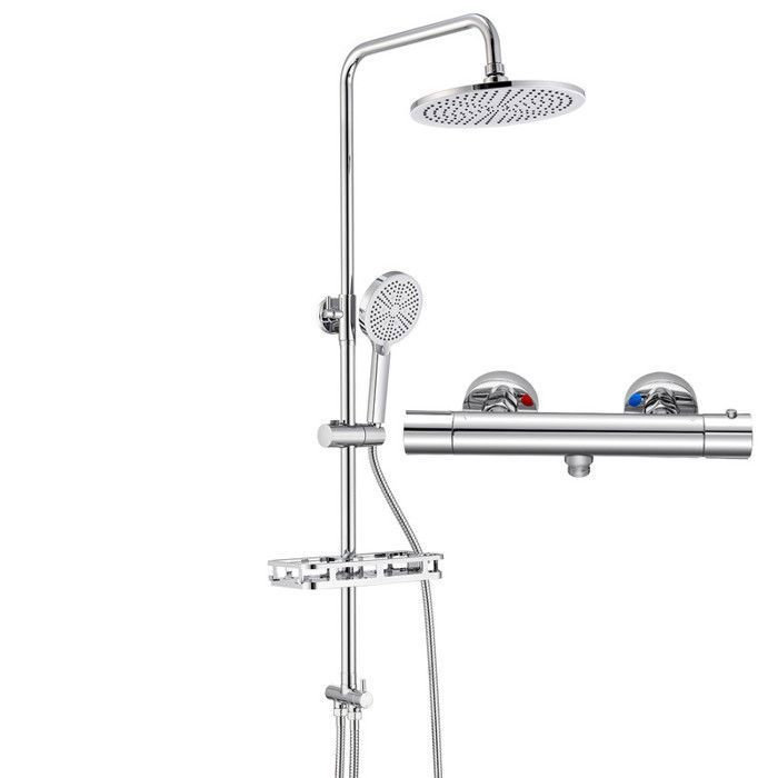 Auralum Max Colonne de Douche avec Thermostatique Mitigeur - Étagère de rangement - 4 Modes Douchette - Hauteur Réglable 72-110CM