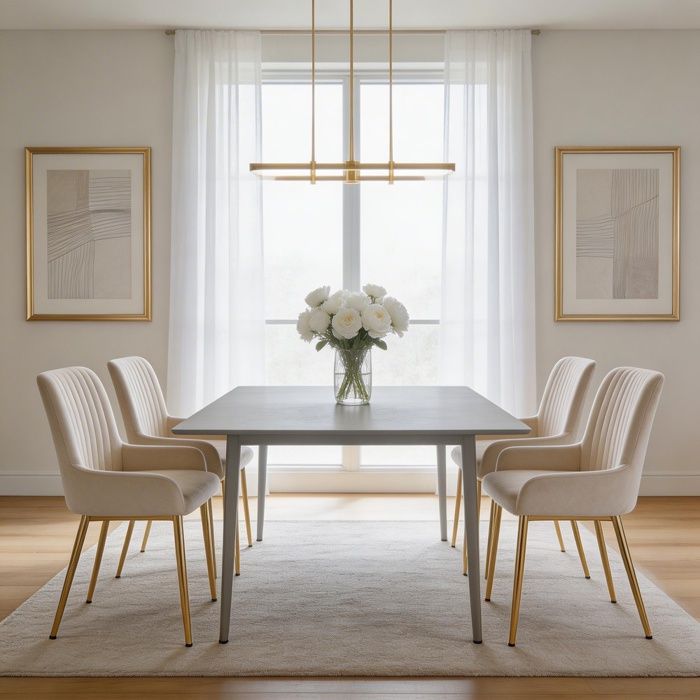 Chaise de salle à manger - WF531214AAB - Velours beige - Pieds métal doré - Lot de 4