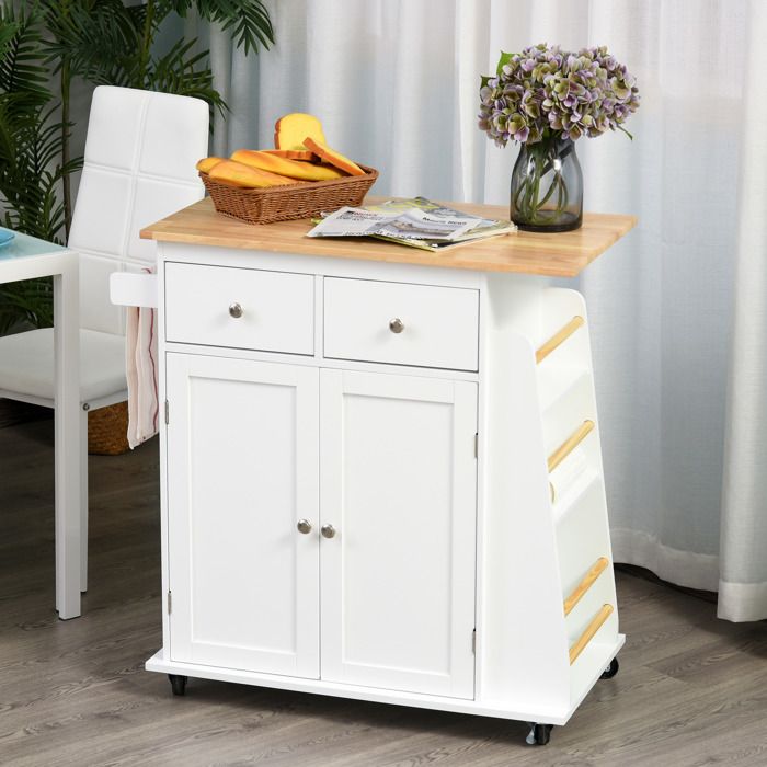 MOTHINESSTO599-Desserte de cuisine ilôt cuisine avec plan de travail étagère range-bouteilles porte-torchons 2 tiroirs placard 2 por