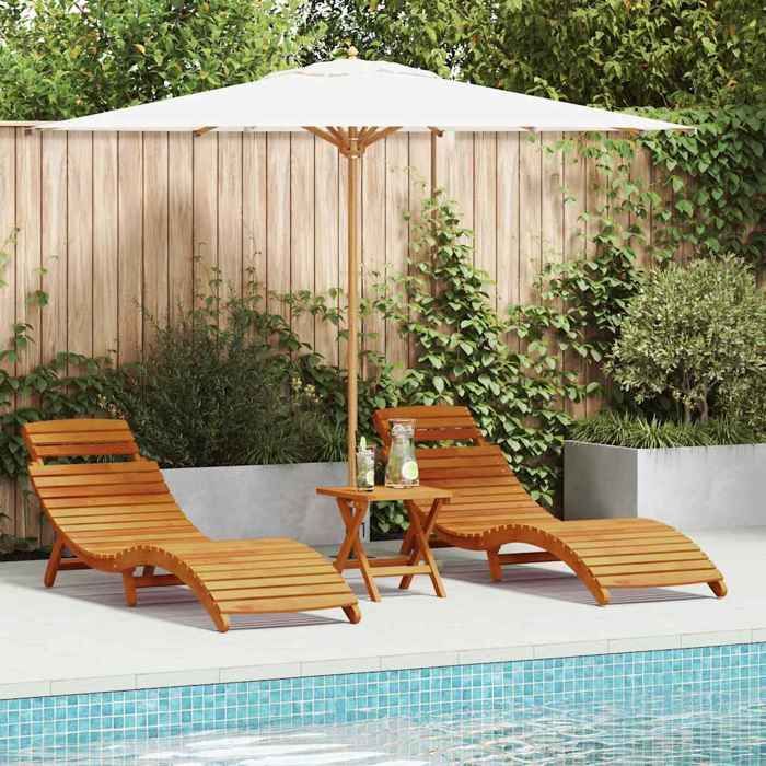 (Marron)Fauteuil long de soleil - Transat - lot de 2 - Marron 55x184x64cm Bois dAcacia Massif - Chaise dextérieur dts856746
