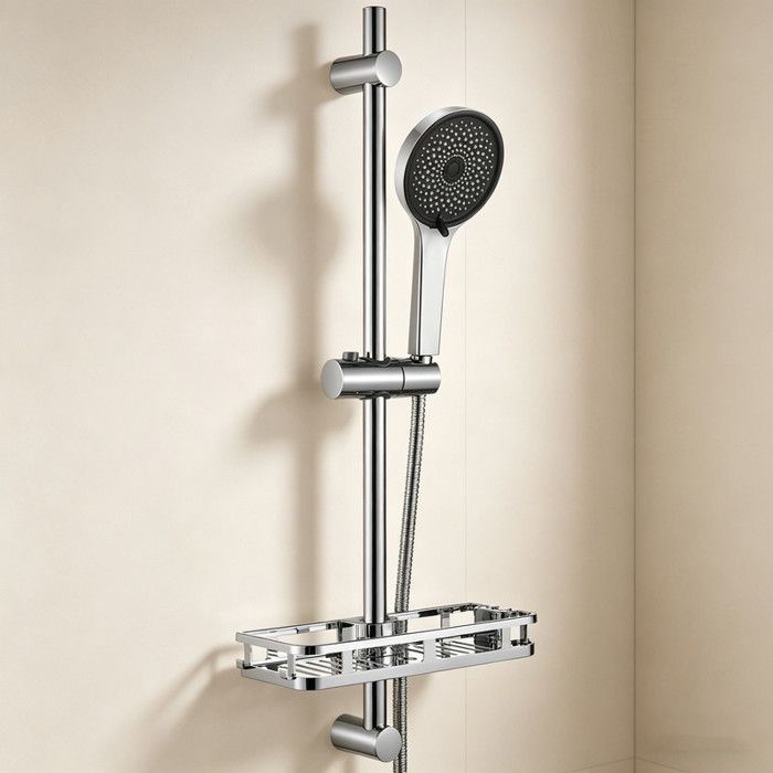 Auralum MAX Barre de douche réglable inox chromée - 70cm - avec étagère de rangement et douchette à main 5 fonctions