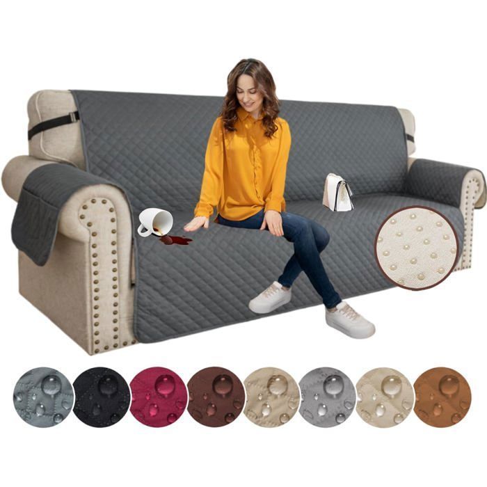 Housses de Canapé 3 PlacesHousse de Canapé ImperméableHousse Canapé ReversibleHousses de Canapé Antidérapantes gris foncé Femeo