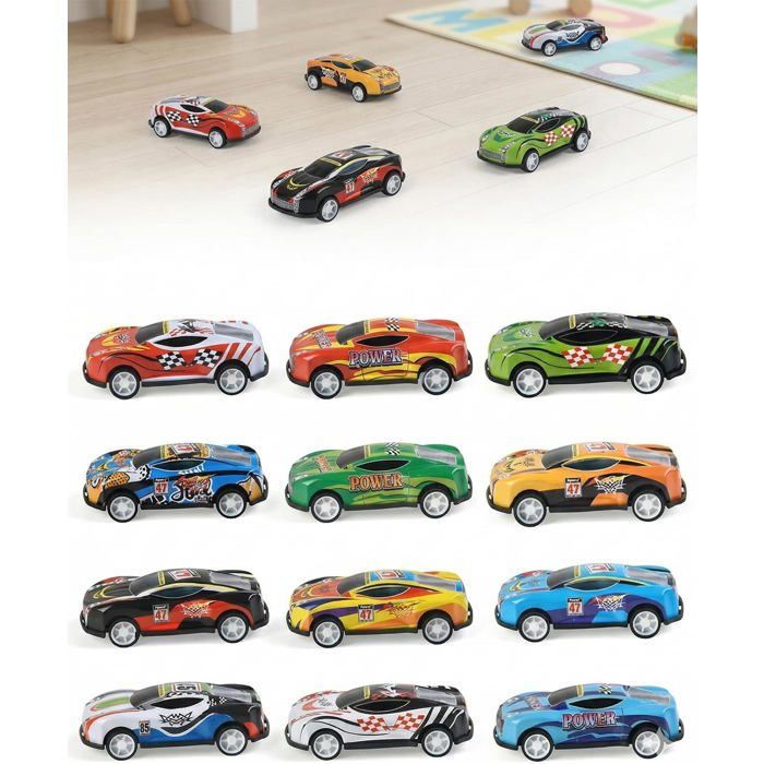 Lot de 12 Petites Voitures Enfants à Rétrofriction - Mini Véhicules Jouets Robustes Idéal Cadeau Garçons & Filles dès 3 8 Ans