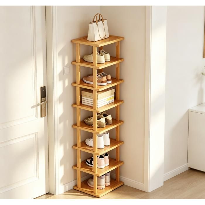 Meuble à Chaussures à 8 Niveaux Produits en bambou étagères amovibles design étroit facile à monter 23 × 25 × 134 cm