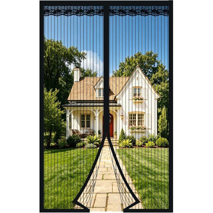 Moustiquaire Magnétique pour Porte 120x220 cm Maille Ultra Fine Fermeture Aimantée Sans Perçage Noir